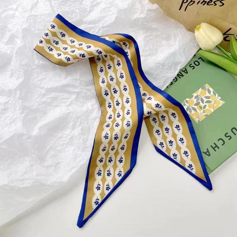 Small White And Tender Green Silk Scarf For Women, Thin Streamer, Headband, Hair Tie, Bag Decoration Long