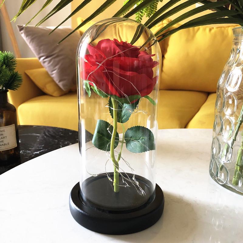 Leuchtende Goldfolien-Rose mit Konservierter Blume unter Glasabdeckung - Tanabata Valentinstagsgeschenk