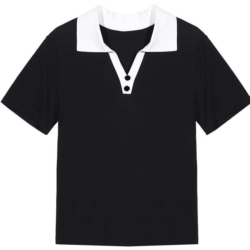 Betu Women's Color-block Polo Collar Short Sleeve T-shirt