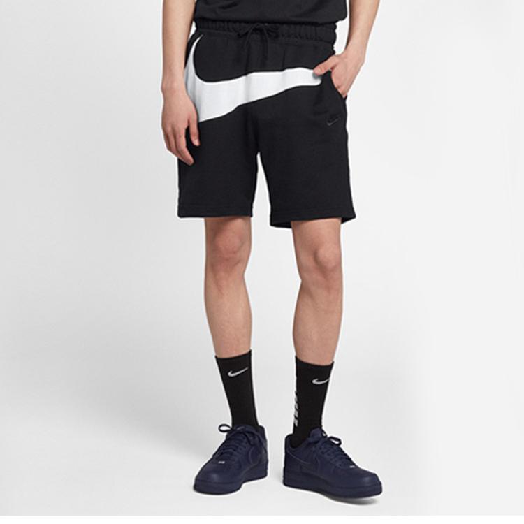 Nike Big Swoosh Logo Solid Color Drawstring Sports Shorts Men Shorts Black AR3162-010