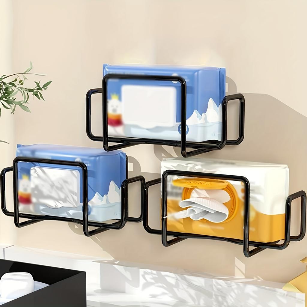 Iron Wall Mount Paper Towel Dispenser, Non-Drill Adhesive Wet Wipe Holder with Towel Storage Box - Ideal for Bathroom, Kitchen & Toilet - 1pc