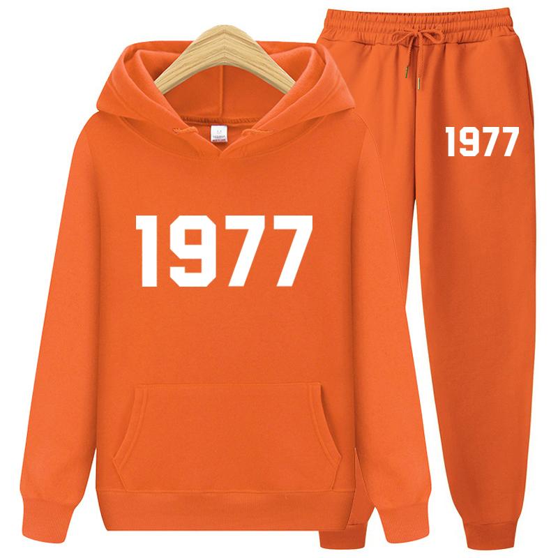 1977 Hoodie Two-Piece Sets Hoodie Set Men and Women Fashion Brand High Street Loose Fleece Autumn Winter Warm Hoodies+Pants Set