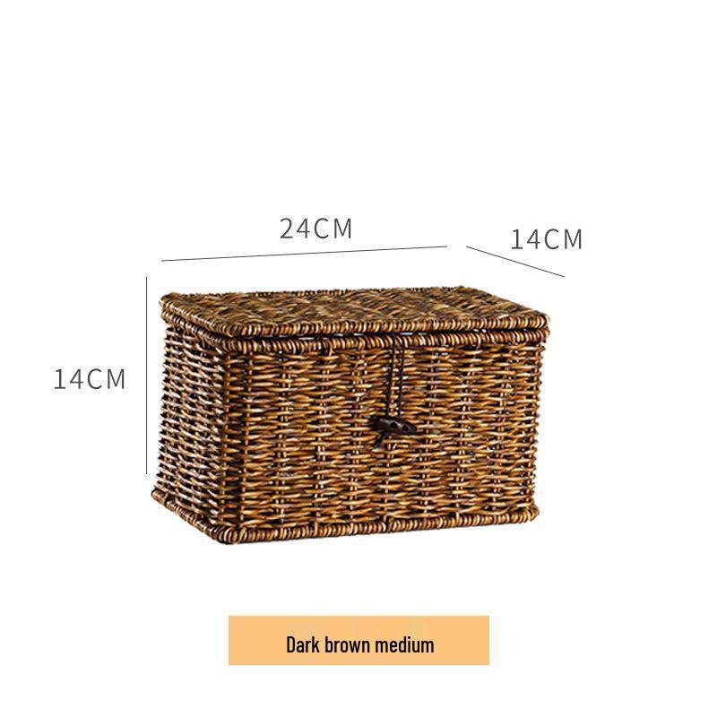 Nordic Style Rattan-Look Woven Storage Box with Lid for Bedroom and Household Organization.
