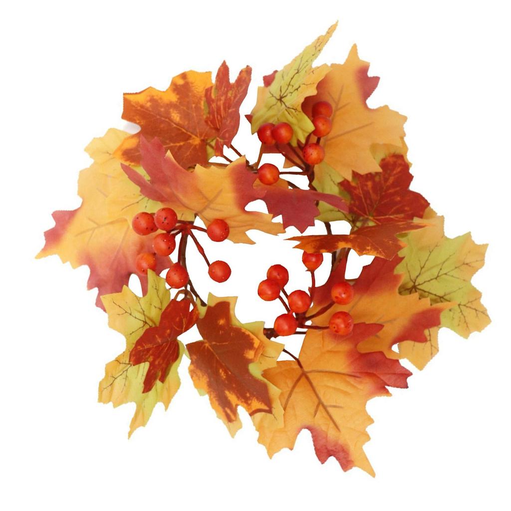 Thanksgiving Candle Ring Candle Wreath Artificial Maple Leaves Wreath Ornament for Living Room Harvest Holiday Wedding Fall