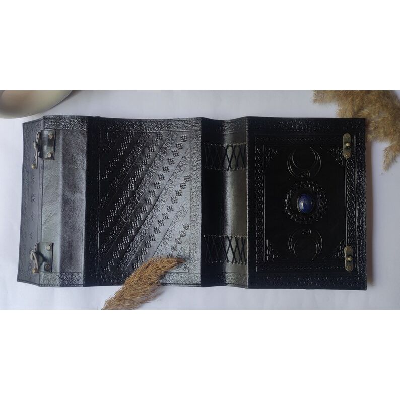 Leather Journal: Triple Moon Stone Embossed Book of Shadows