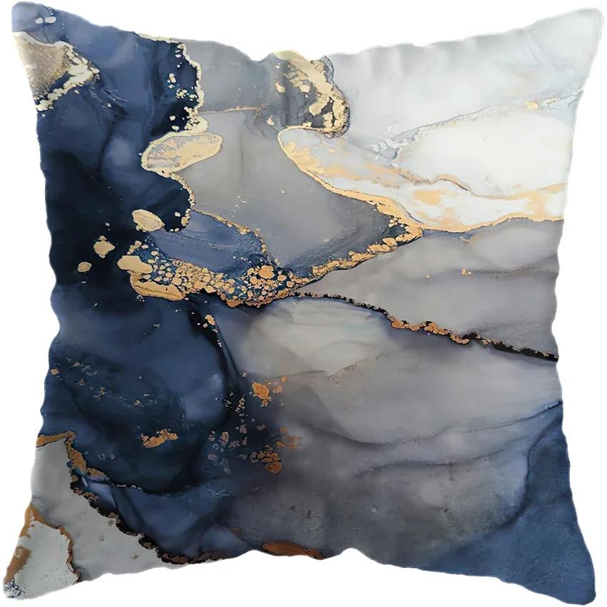 Modern Abstract Gold Foil Lines Printing Bay Decor Pillow Abstract Marble Cushion Cover Home Hotel Sofa Bed Cushion Cover