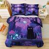 Bedding Sets 2Pcs,Watercolour Bedding Set, Black Cat Quilt Cover and Pillow Cases Soft Microfiber Duvet Cover for Boys and Girls