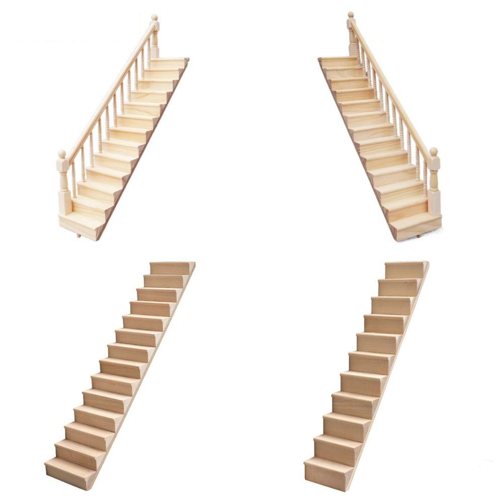 Pretend Play 1:12 Dollhouse Furniture Miniature Stairs with Handrail  Doll House Accessories