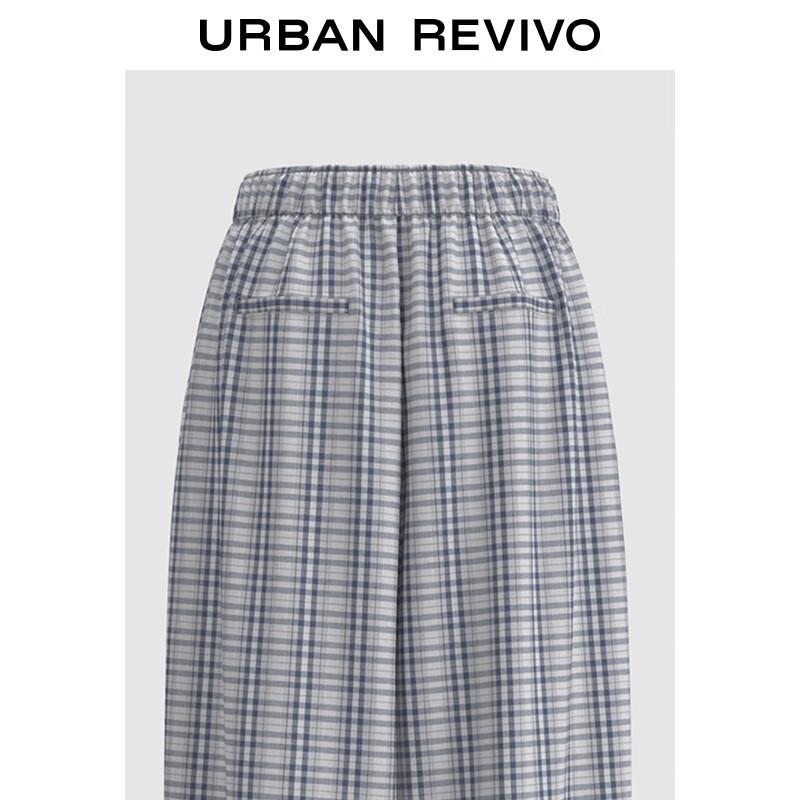 UR 2025 Autumn Women's Plaid Elastic Waist Tapered Pants