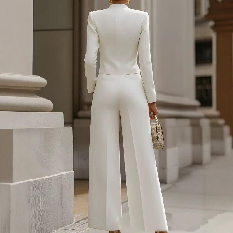 Womens 2026 Casual Elegant Two-Piece Set Long Sleeve Blazer Top Pants With Dual Pockets