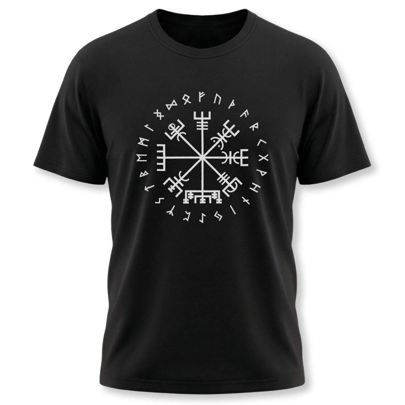 Viking Vegvisir Runes T-Shirt | Norse Runic Compass Graphic Unisex Tee L