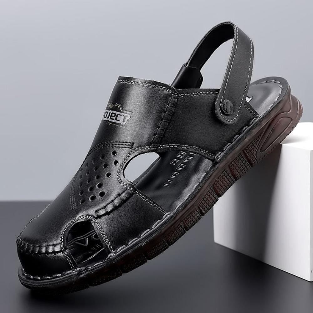 

Mens Summer Genuine Leather Sandals Soft Sole Driving Beach Shoes Breathable Slip On Dad Sandals 44