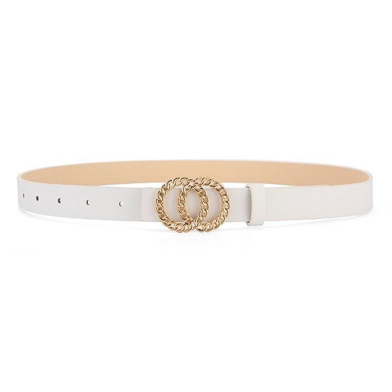 New Women's Belt Fashion Gold Hollow Button Belt Personalized Double Round Button PU Leather Belt Paired with Jeans Lady Belt