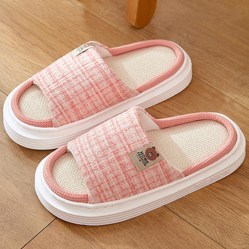 Linen Slippers Women's Summer Cotton and Linen Spring and Autumn Indoor Home Couple Home Non-slip Home Floor Four Seasons Men's Summer Silent
