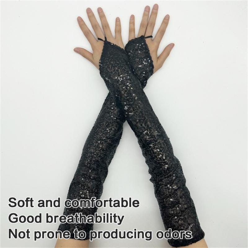 1pair Reflective Sequins Gloves Glitter Long Gloves Comfortable Breathable Glove for Costume Parties