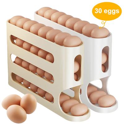 4 Layers Stackable Egg Organizer Large Capacity Automatic Scrolling Egg Rack Kitchen Rolling Eggs Container for Kitchen Cabinets