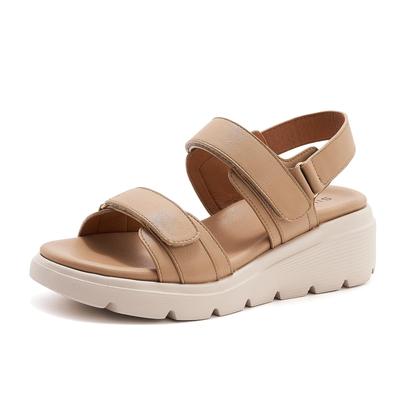 ZUYEE Women's Wedge Sandals with Velcro Closure, Comfortable for Outdoor and Casual Wear, Soft and Easy To Walk In, Apricot, Size 24.0cm