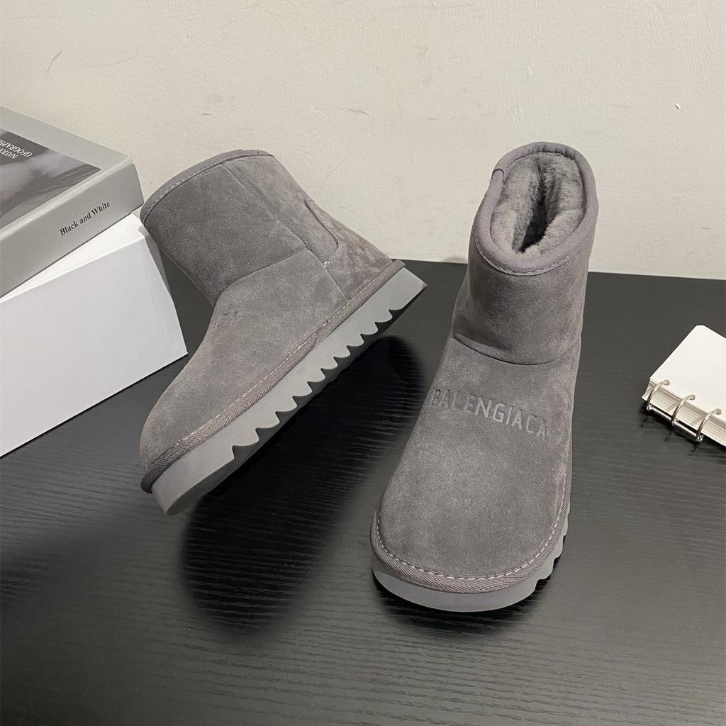 Thick-soled snow boots women's 2025 new winter thick-soled leather Maillard velvet thickened warm Birkenstock short boots