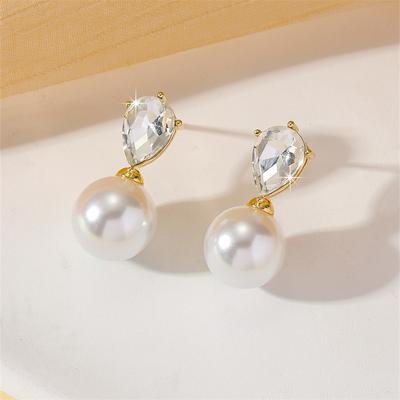 French Style Imitation Pearl Drop Earrings for Women Girls Light Luxury Exquisite Zircon Water Drop Earrings Jewelry Accessories