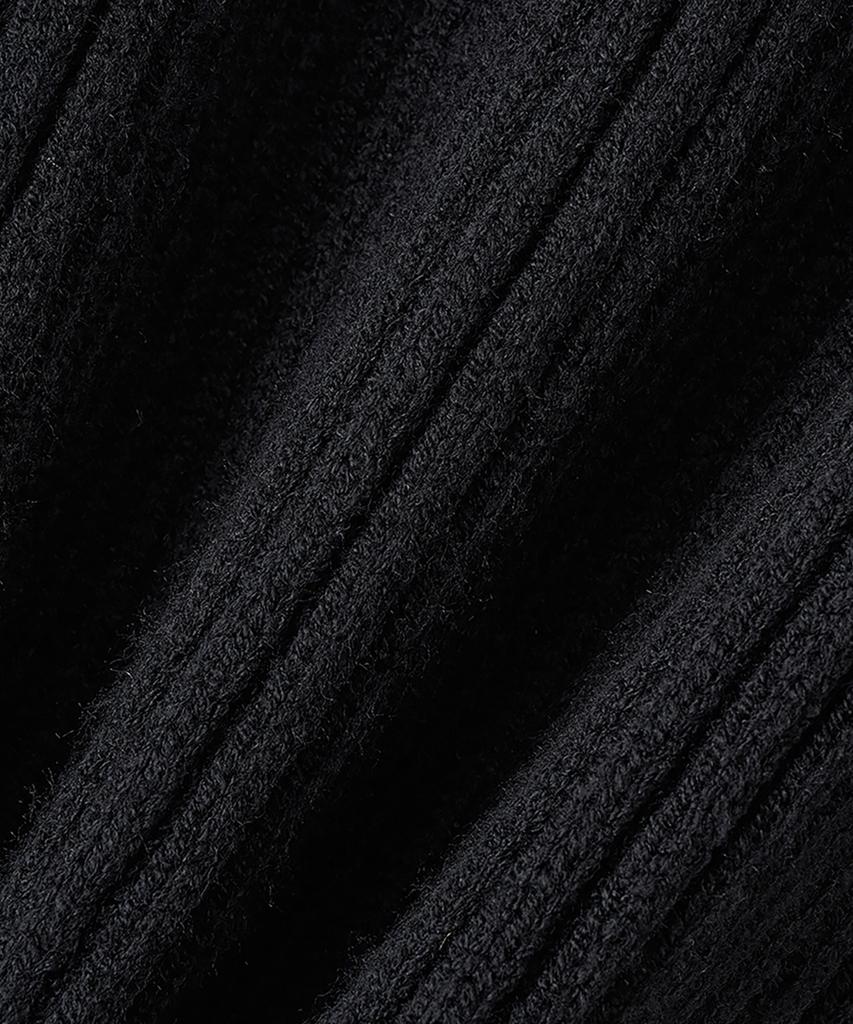 Noirer Wool Ribbed Zip-Up Cardigan (Black)