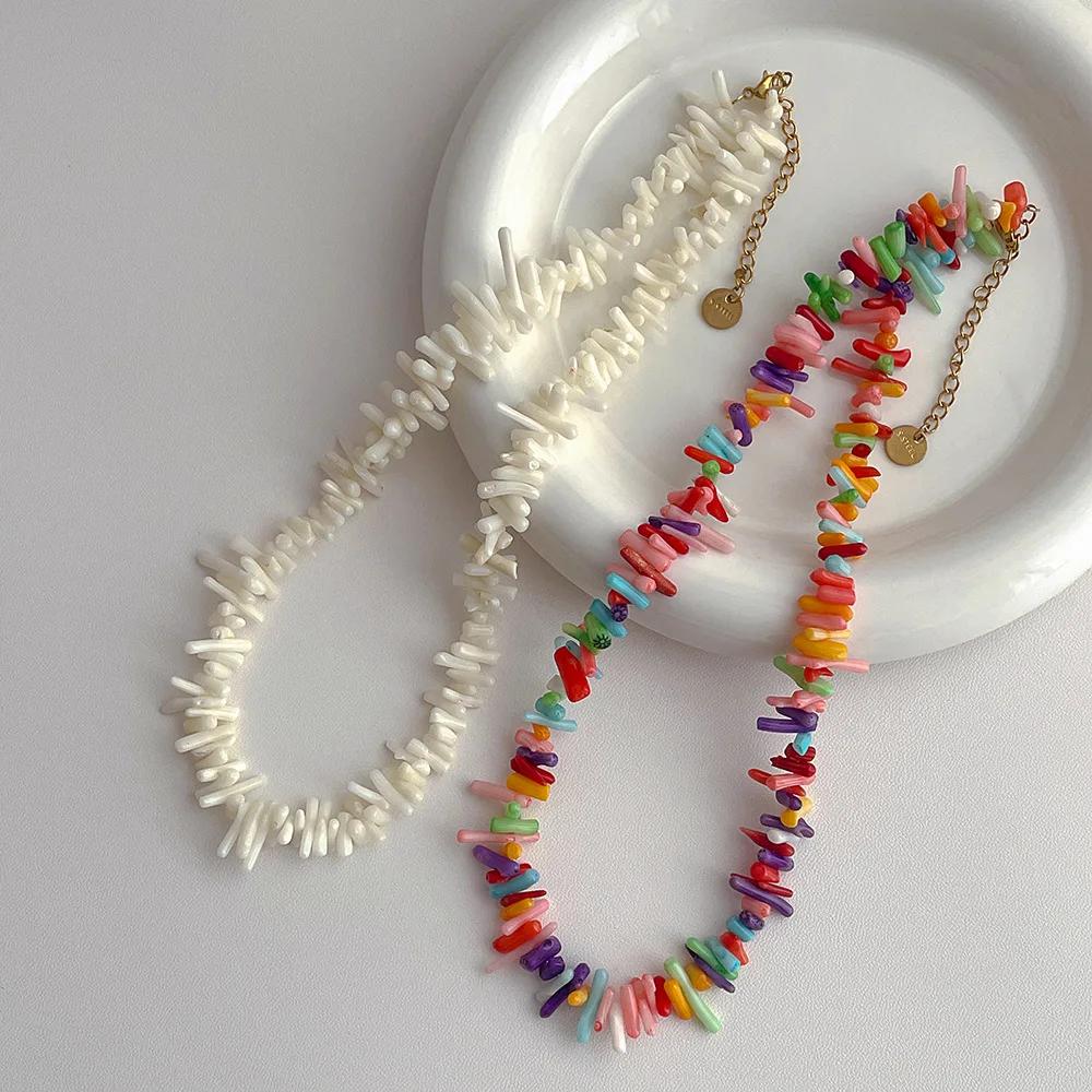 Bohemian Pozlacený PVD Nerezová Ocel Duhový Nepravidelný Korálový Řetízek Choker Náhrdelník Pro Ženy Sváteční Šperky