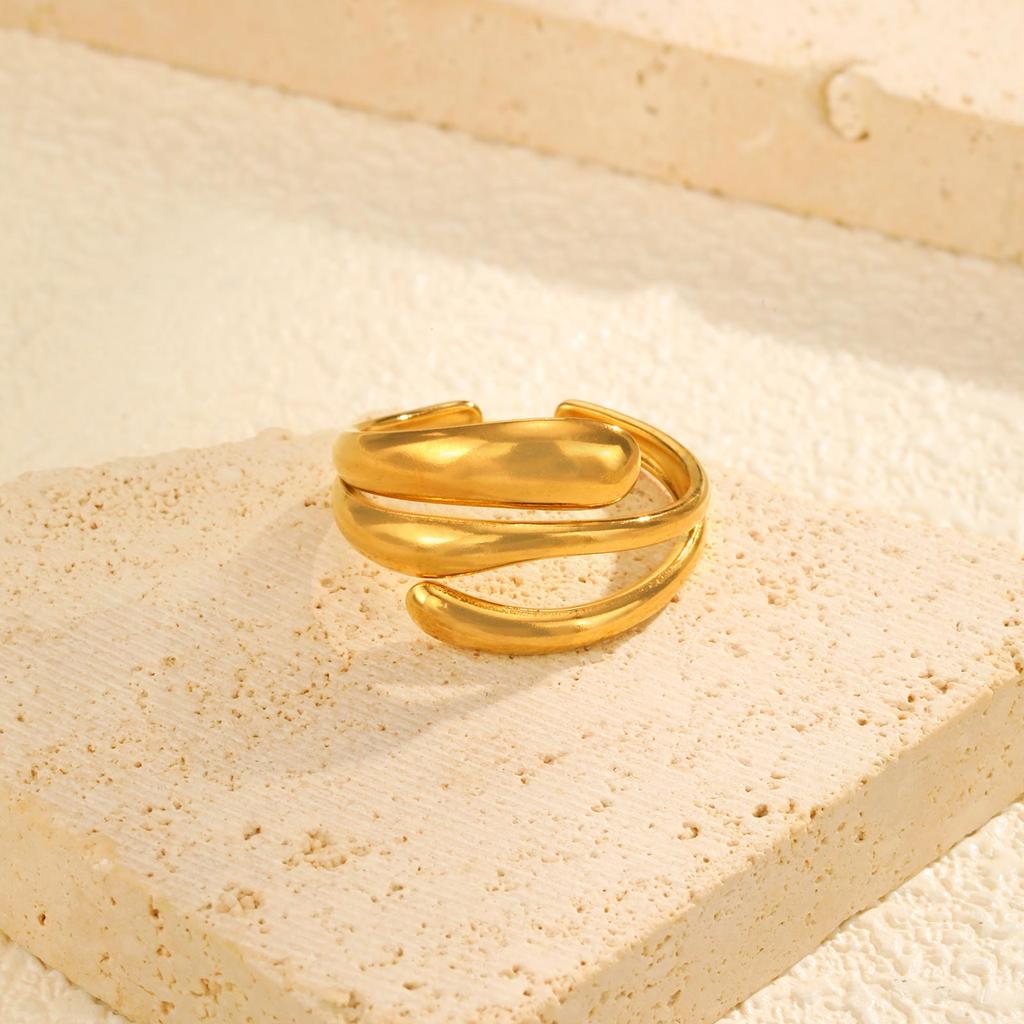 Stainless Steel Hollow Adjustable Open Ring Fine Three-layer Gold Plated Rings For Women Summer Finger Jewelry Accessories New