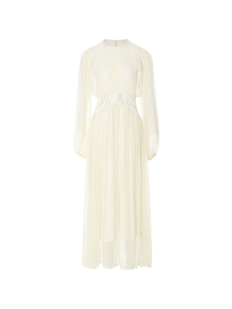 Sinseuden Wrinkle Satin Color Block Long Dress