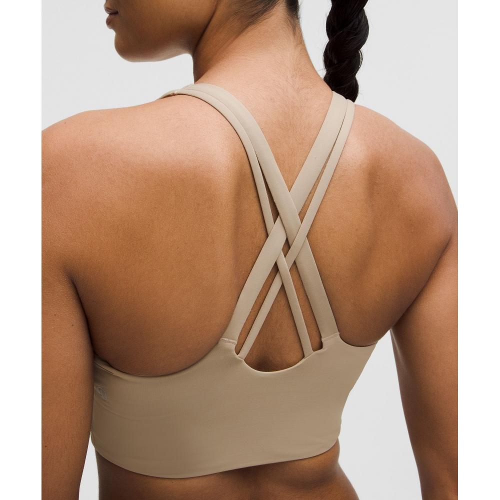 Lululemon Energetická podprsenka s dlouhou výstřihovou stopou a střední oporou, košíčky BD Evolve, průhledná dubová