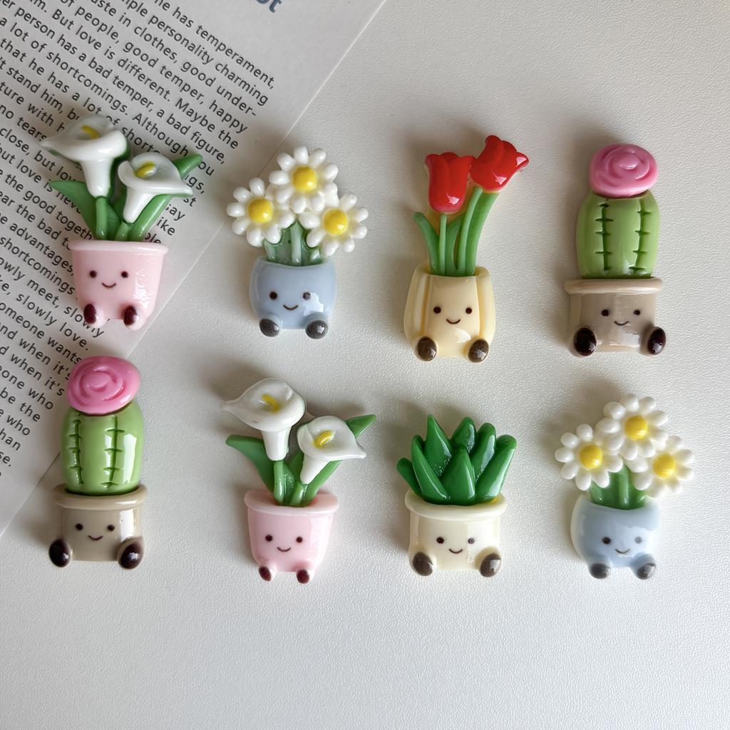 1/6pcs Cute Potted Plant Fridge Magnets, Kawaii Flower Cactus Refrigerator Magnets, Decorative Magnetic Stickers for Kitchen