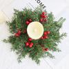 Candlestick Christmas Wreath with Cypress Leaves and Red Berries for Front Door and Yard Decoration