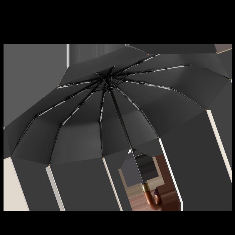 New 10 Automatic Oversized Vinyl Parasol Solid Wood Curved Handle Business Umbrella Retro Umbrella Lettering Gift Umbrella