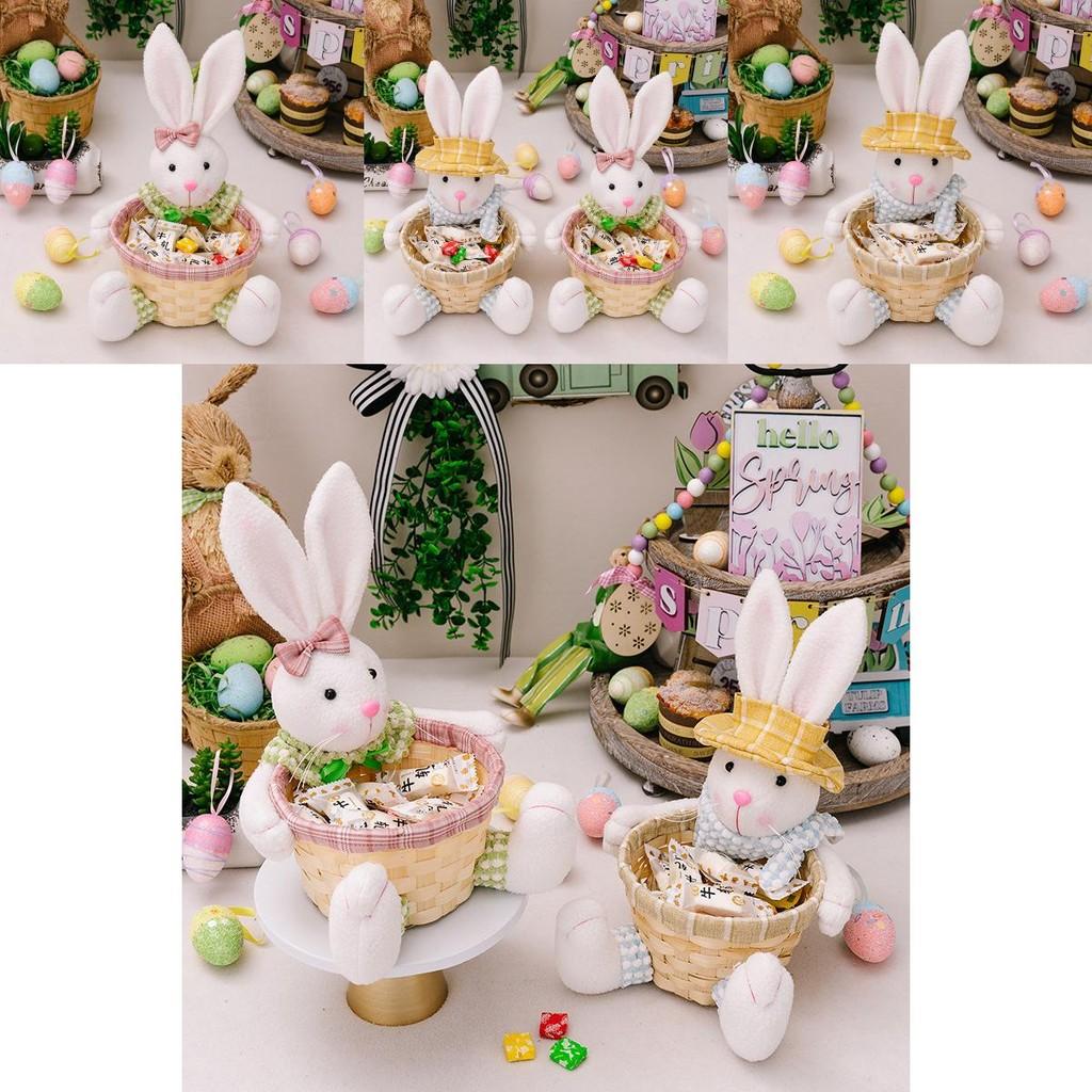 Adorable Easter Bunny Plush Toy Basket Colorful Egg Storage For Holiday Decorations