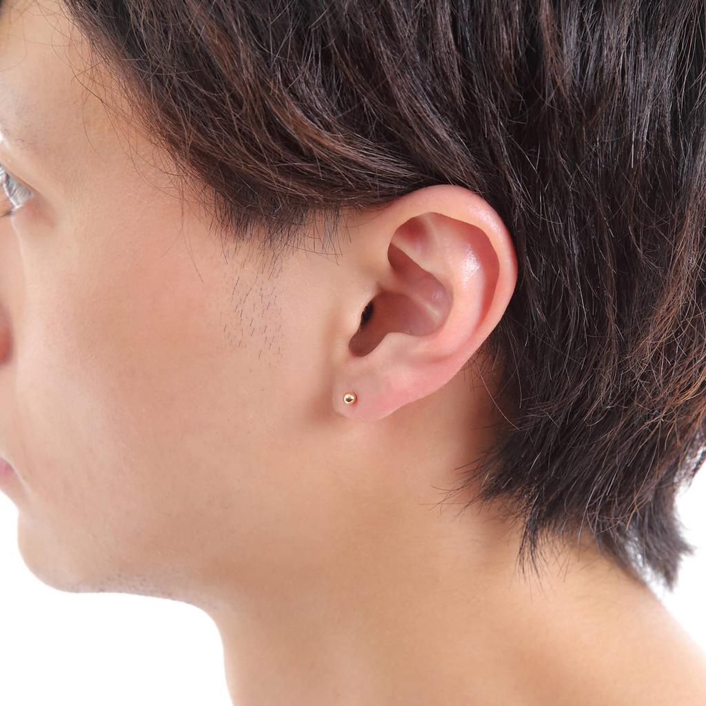 Goods 18K K18 Round Single 1 18k [Happy Shop] Earrings, Ball, 3mm, Gold, Simple, Men's, Women's, Ear, Piece, Classic,
