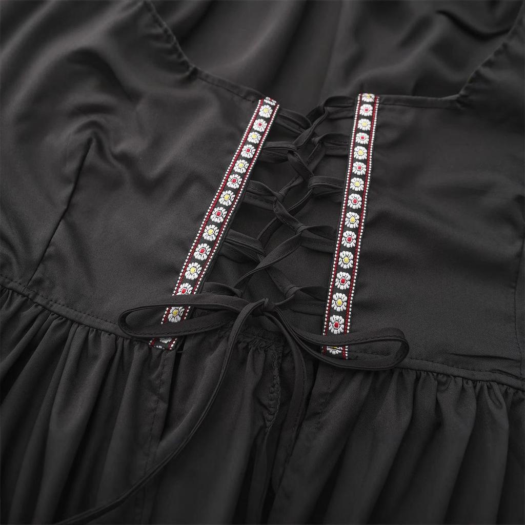 Medieval Renaissance Lace-Up Corset Dress - European & American Vintage Halloween Costume.