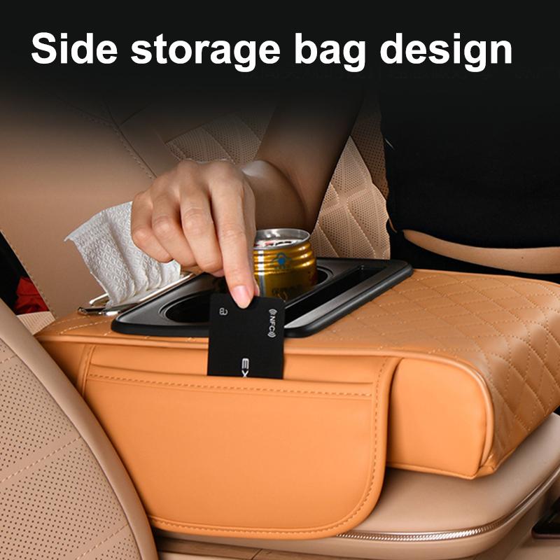 Portable Center Console Armrest Cushion Leather With Cup Holder Tissue Box Car Armrest Pillow Multifunctional Parts & Accessorie