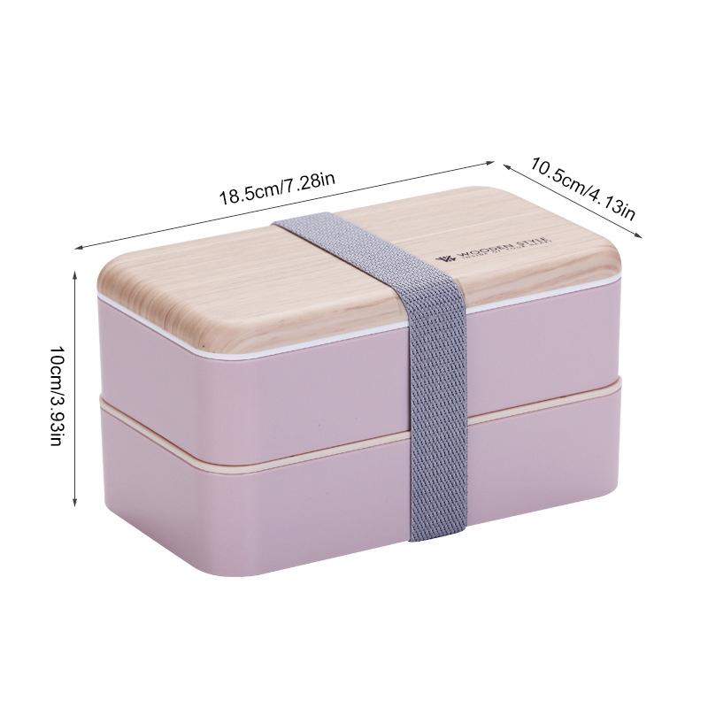 Doppelschichtige Lunchbox für die Mikrowelle, Bento-Box im Holzstil, tragbare Behälterbox, BPA-frei, Bento-Lunchbox, Lunchbox, Bento-Lebensmittelbox