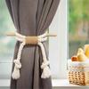 Curtain Tie Backs, Natural Cotton Linen Rope Drapery Holdbacks Curtain Accessories for Rustic Home,No Drilling Install