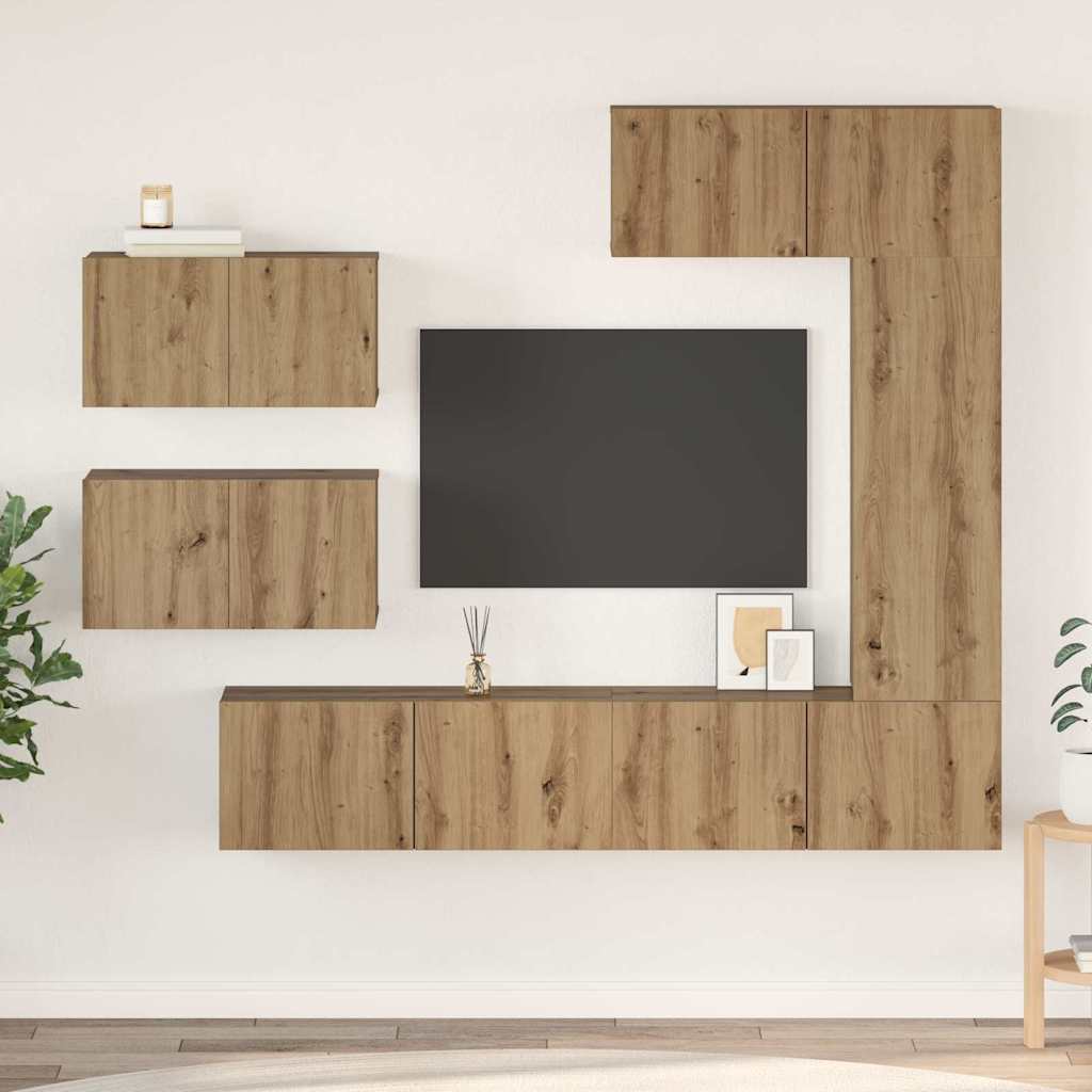 Wall Mounted TV Cabinet Set 6 pcs Artisan Oak Wood Based Material