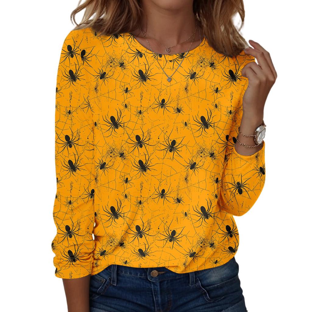 Women's Fashion Casual Long Sleeve Halloween Print Pullover Sweatshirt Crew Neck Top for Fall Seasonal Wear