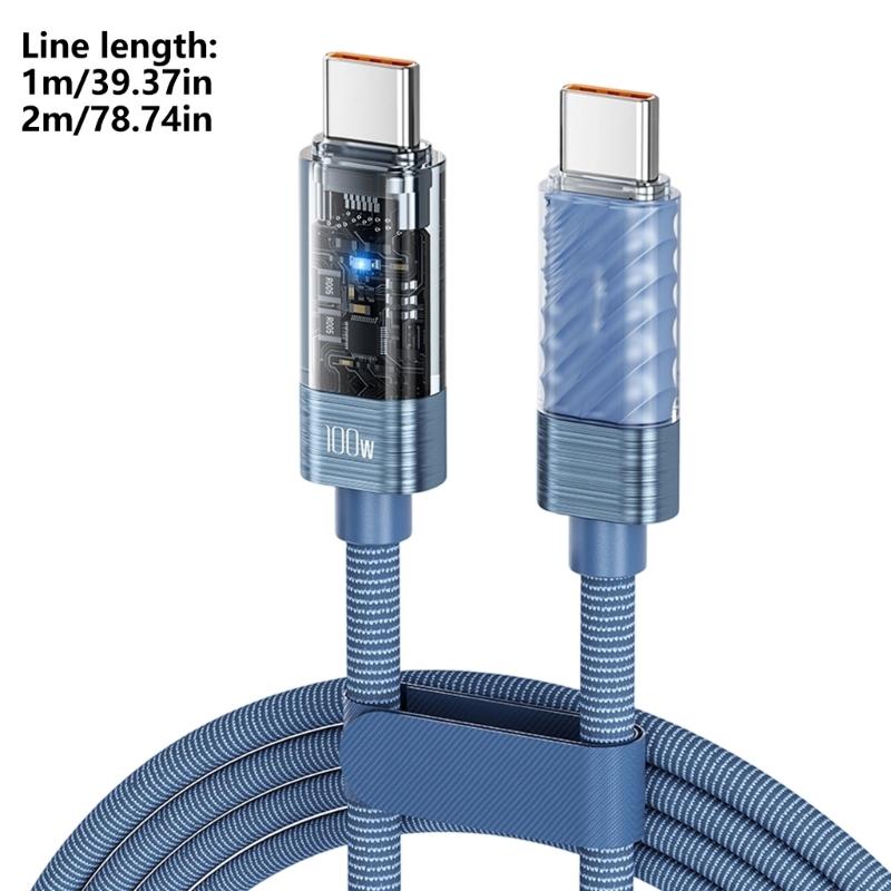 Intelligent Auto Power Off 100W USB C to USB C Charging Cable Clear Views Aluminum PVC Construction