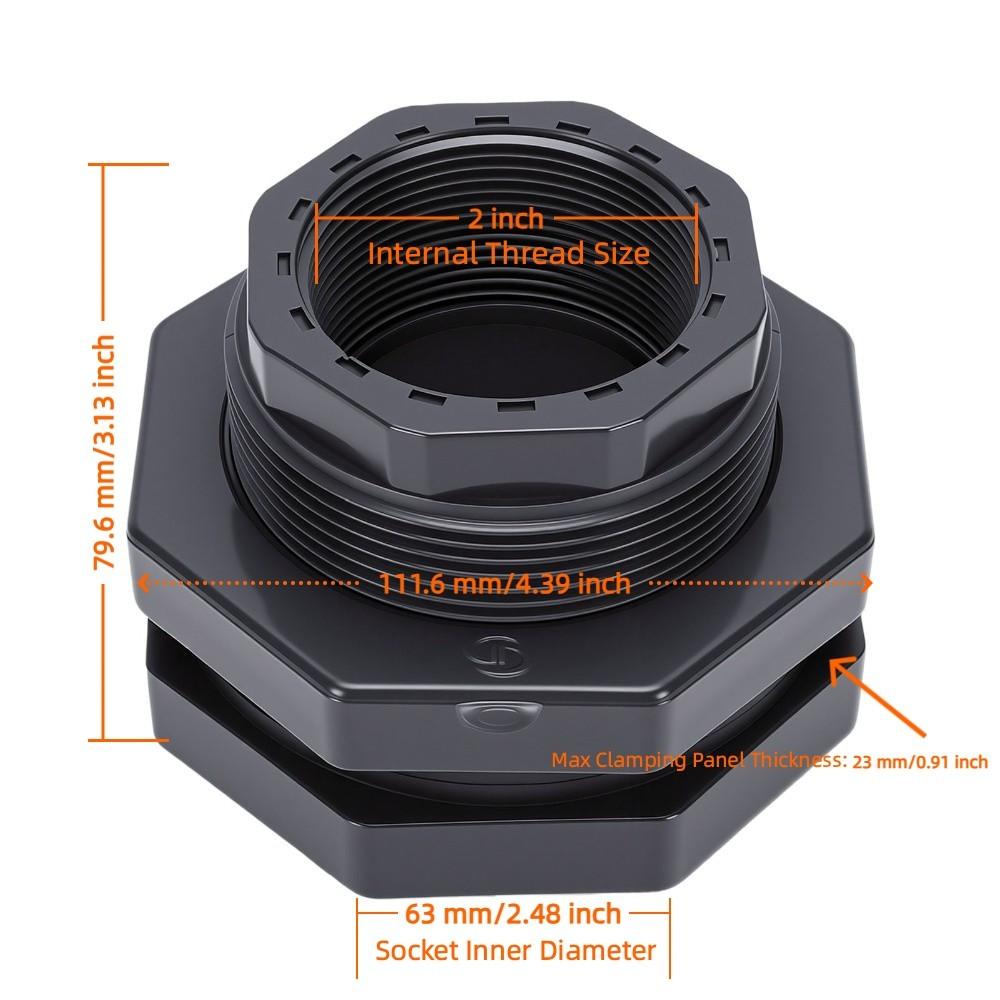 Grey Bulkhead Fitting PVC Plumbing Pipe Fitting Durable Tank Connector Fitting