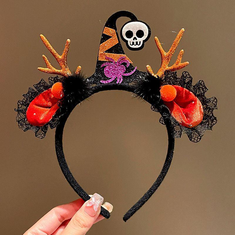 Halloween Witch Headband: Ghost Festival Dark Party Decoration with Skull, Pumpkin, and Funny Lace Bow Antlers Hair Accessories