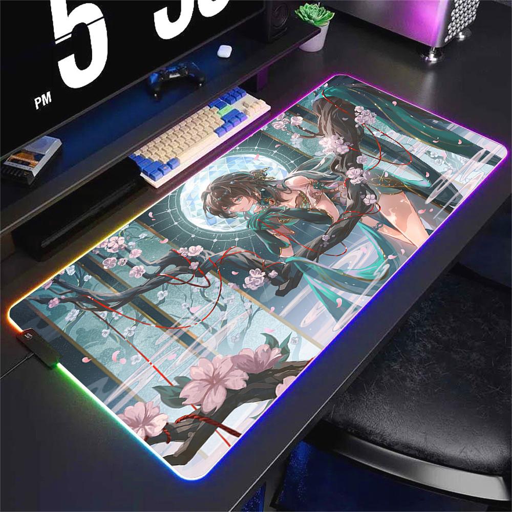 

Rubber Mouse Pad RGB Honkai Star Rail Silver Wolf Sparkle Ruan Mei MouseMat LED Large Keyboard Gaming Mousepad Locking Edge Mat RGB 350x250x3mm