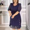 Women's Summer Polka Dot Dress Crew-neck Short-sleeved Mid-length Polka Dot Short Dress