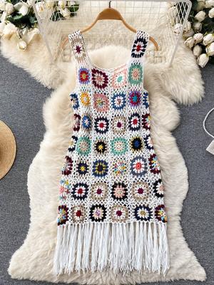 Vintage Tikand Suvised Kudumid Kleit Konkslill Õõnes Tassel Naiste Kitsas Kleit Streetwear Moodne Disain Uued Rõivad