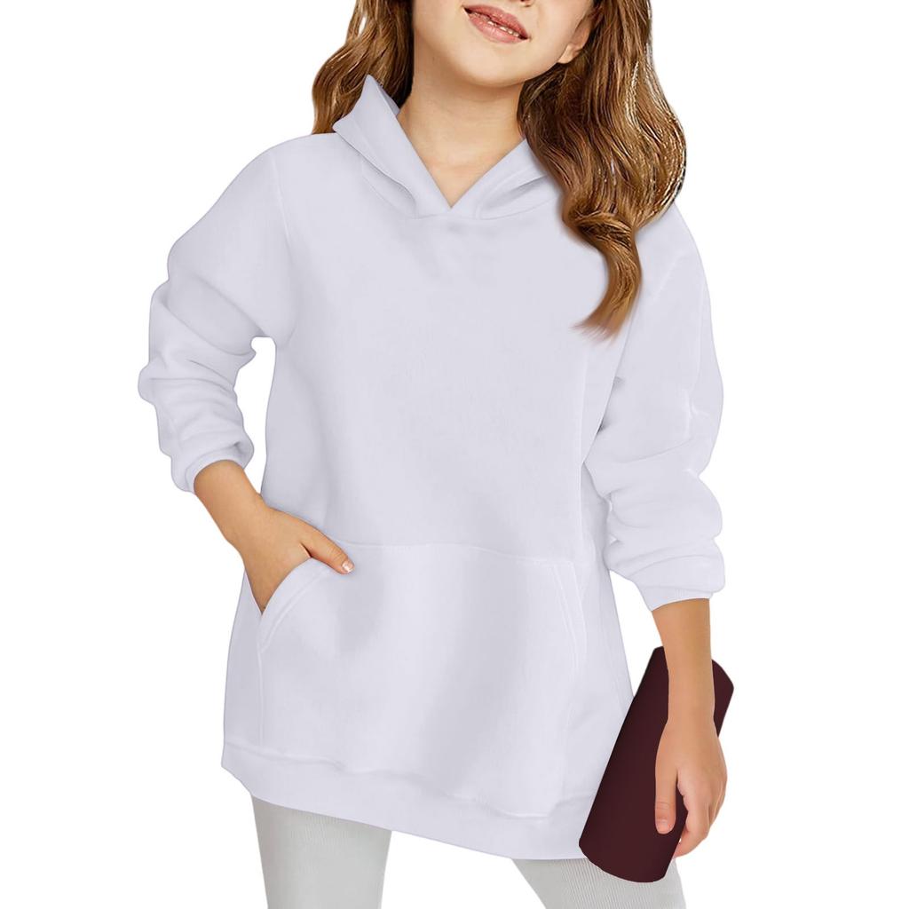 Winter Boy And Girls Solid Color Long Sleeved Hooded Sweatshirt Tops