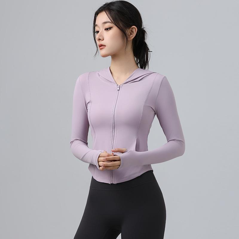 Thin Summer Yoga Jacket: Light Hooded Zip-Up, Quick-Dry, Long Sleeve, Sun Protection for Running