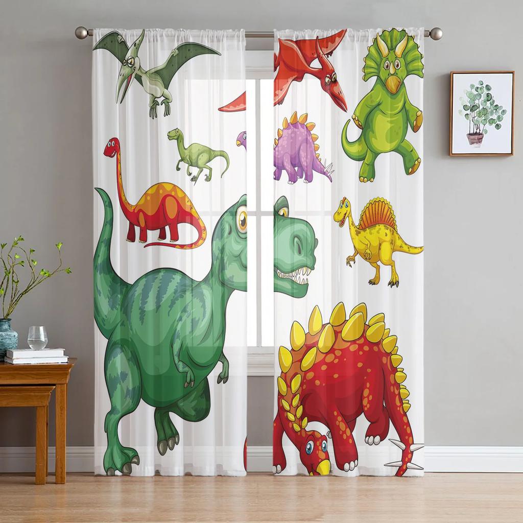 Dinosaur Jungle Curtain Window Tulle Living Room Bedroom Kitchen Chiffon Treatment Decorations Sheer For Sitting Made Of Polyester
