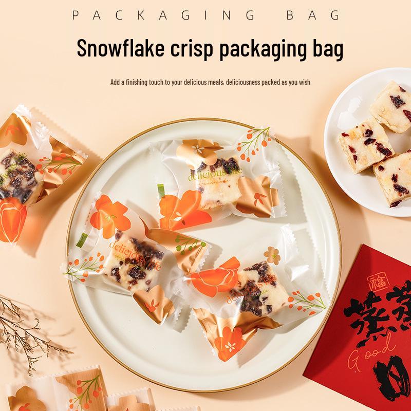 Snowflake Nougat Candy Sealing Bags for Cookies, Biscuits, Toffee, and Baking.