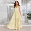 Elegant Solid Color Off-the-shoulder Waist Cinched Pleated Long Maxi Dress, Formal Party Evening Single Shoulder Dress for Women